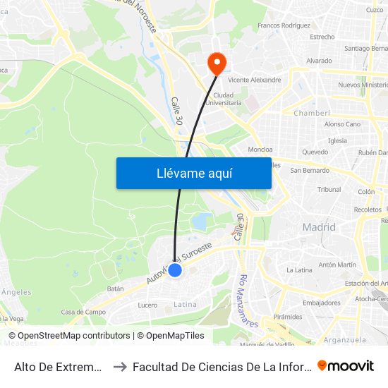 Alto De Extremadura to Facultad De Ciencias De La Información map