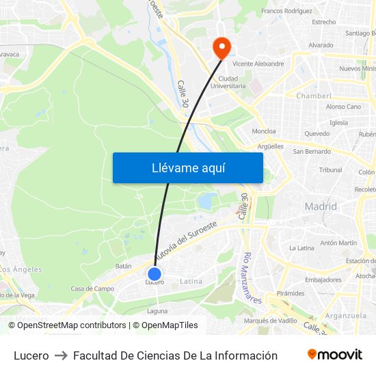 Lucero to Facultad De Ciencias De La Información map