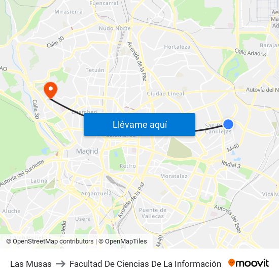 Las Musas to Facultad De Ciencias De La Información map