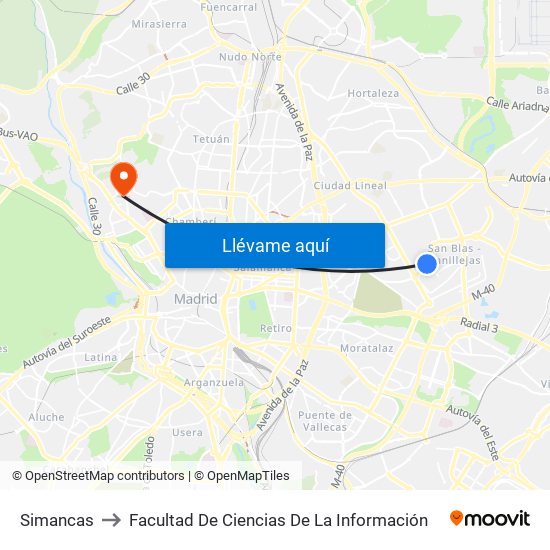 Simancas to Facultad De Ciencias De La Información map