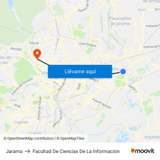 Jarama to Facultad De Ciencias De La Información map