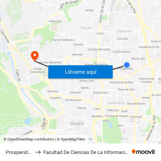 Prosperidad to Facultad De Ciencias De La Información map