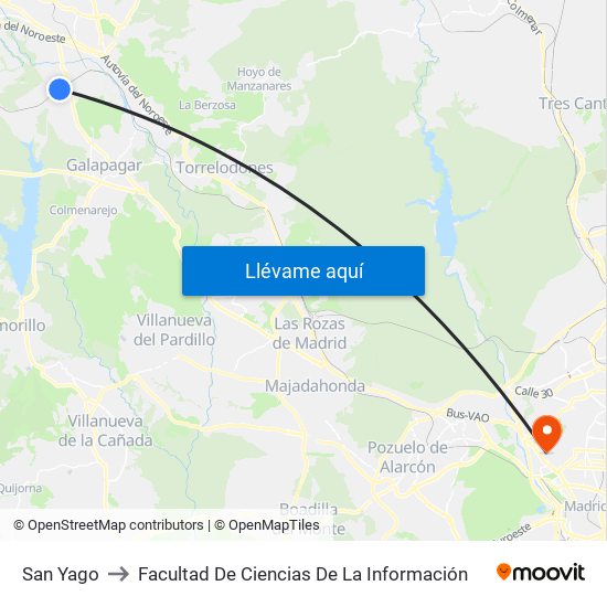 San Yago to Facultad De Ciencias De La Información map