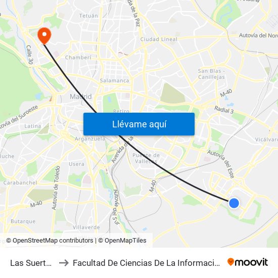 Las Suertes to Facultad De Ciencias De La Información map