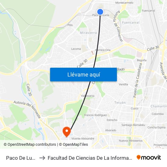 Paco De Lucía to Facultad De Ciencias De La Información map