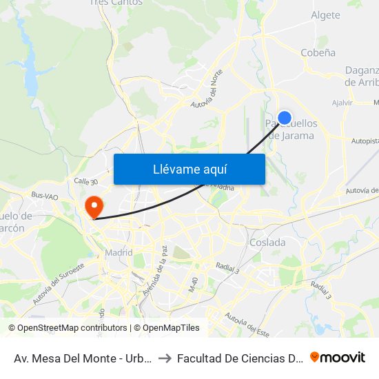 Av. Mesa Del Monte - Urb. Altos Del Jarama to Facultad De Ciencias De La Información map