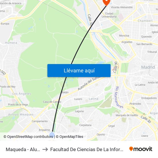 Maqueda - Aluche to Facultad De Ciencias De La Información map
