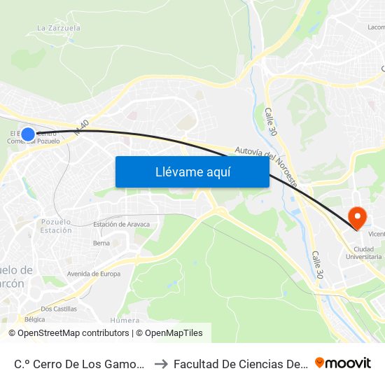 C.º Cerro De Los Gamos - Est. El Barrial to Facultad De Ciencias De La Información map