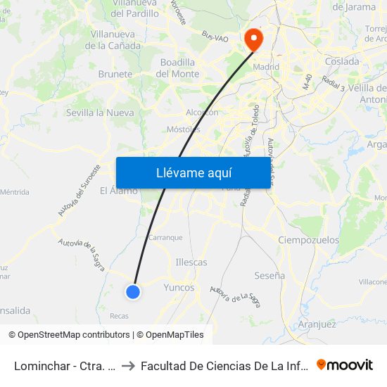 Lominchar - Ctra. Recas to Facultad De Ciencias De La Información map
