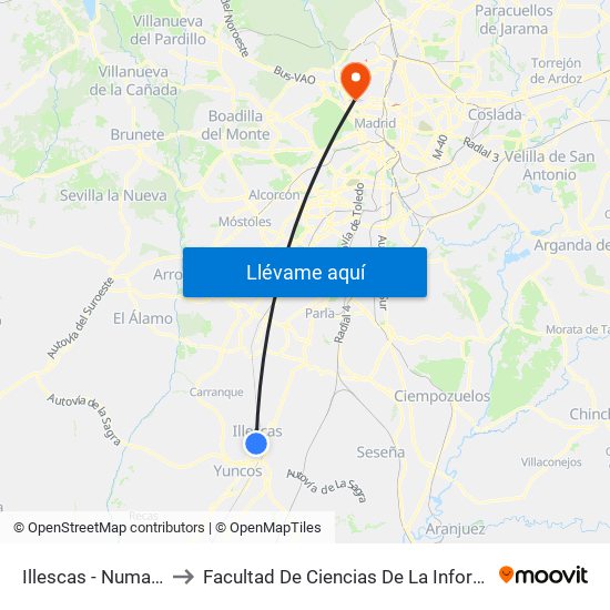 Illescas - Numancia to Facultad De Ciencias De La Información map