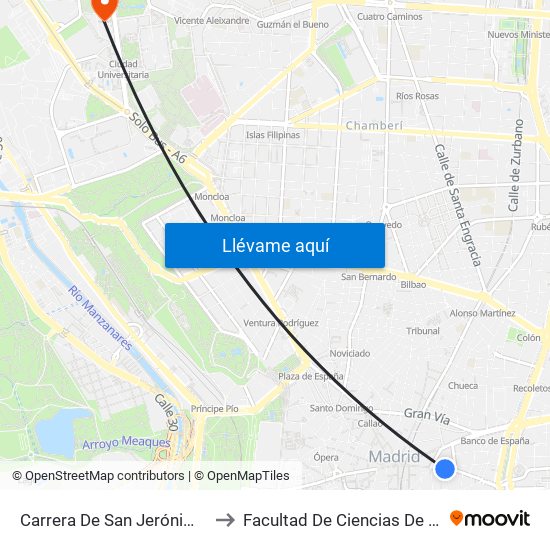 Carrera De San Jerónimo - Cedaceros to Facultad De Ciencias De La Información map