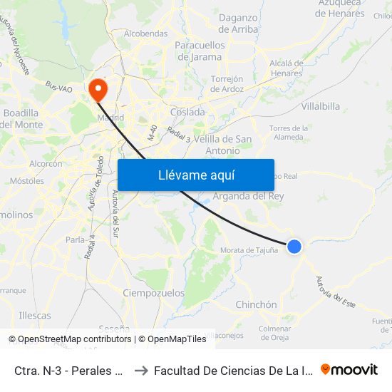 Ctra. N-3 - Perales De Tajuña to Facultad De Ciencias De La Información map