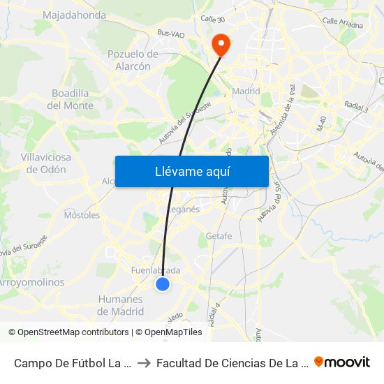 Campo De Fútbol La Aldehuela to Facultad De Ciencias De La Información map