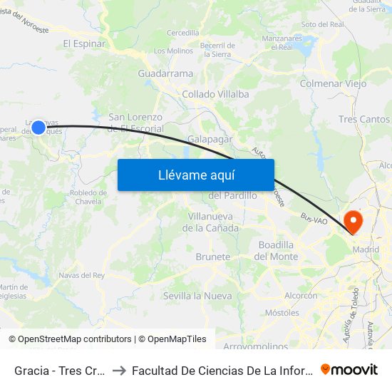 Gracia - Tres Cruces to Facultad De Ciencias De La Información map