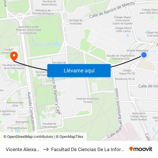 Vicente Aleixandre to Facultad De Ciencias De La Información map