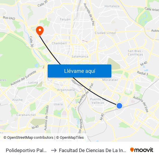 Polideportivo Palomeras to Facultad De Ciencias De La Información map