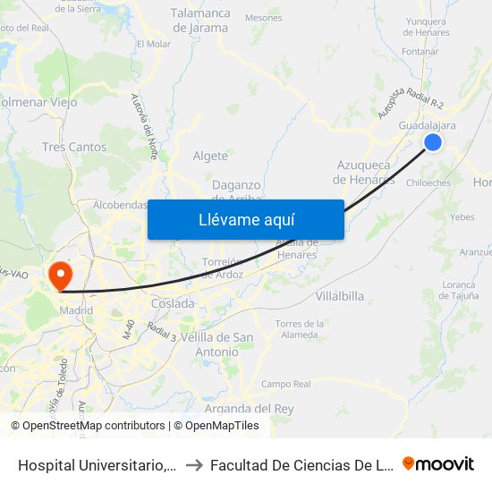 Hospital Universitario, Guadalajara to Facultad De Ciencias De La Información map