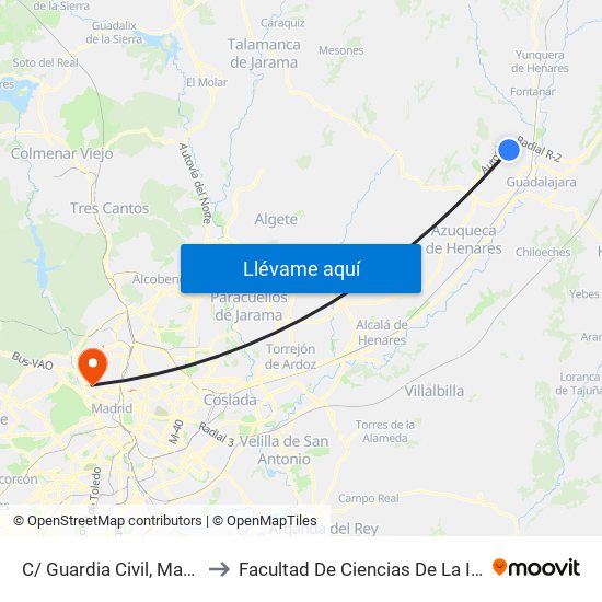 C/ Guardia Civil, Marchamalo to Facultad De Ciencias De La Información map