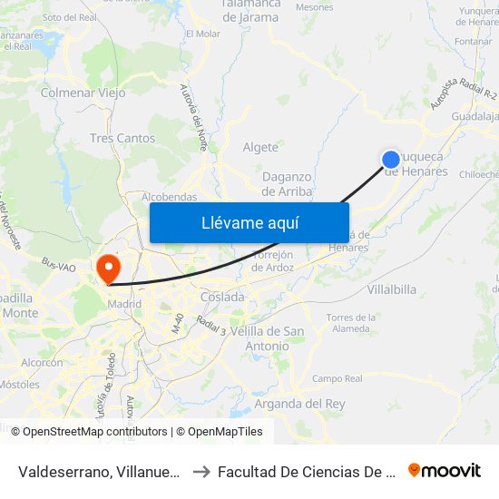Valdeserrano, Villanueva De La Torre to Facultad De Ciencias De La Información map