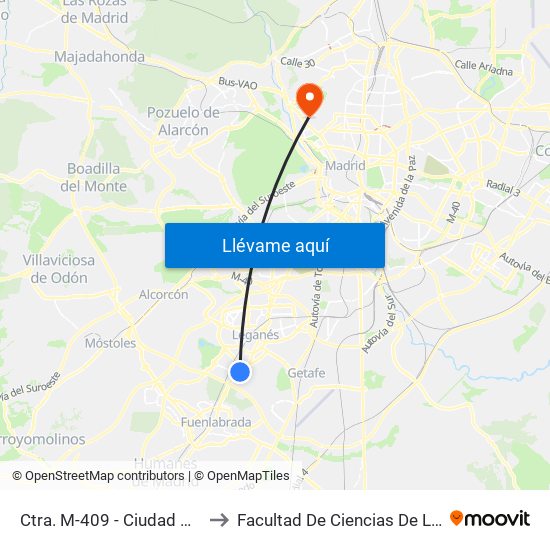Ctra. M-409 - Ciudad Del Automóvil to Facultad De Ciencias De La Información map