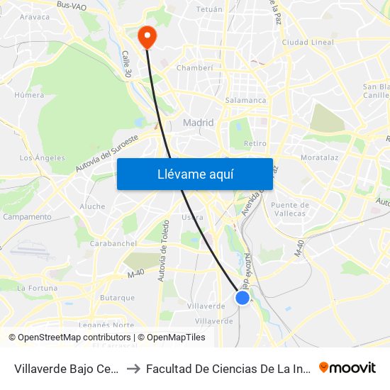 Villaverde Bajo Cercanías to Facultad De Ciencias De La Información map