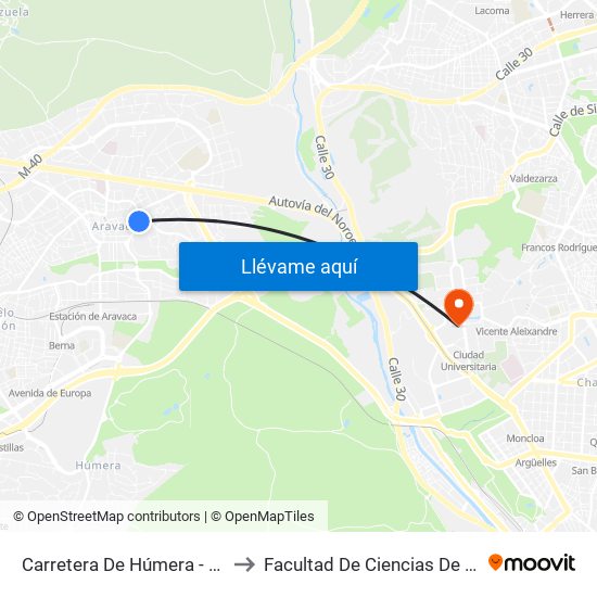 Carretera De Húmera - Fuente Del Rey to Facultad De Ciencias De La Información map