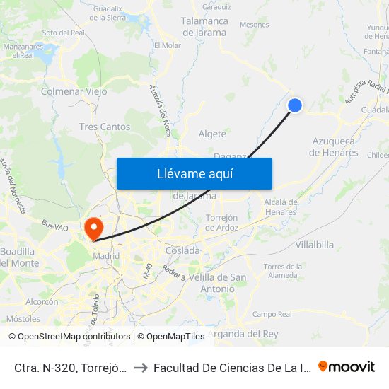 Ctra. N-320, Torrejón Del Rey to Facultad De Ciencias De La Información map