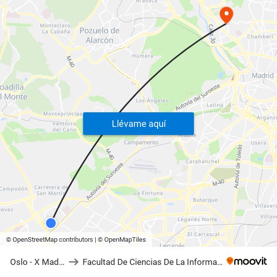 Oslo - X Madrid to Facultad De Ciencias De La Información map