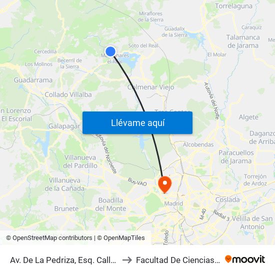Av. De La Pedriza, Esq. Calle Montañero (Camping) to Facultad De Ciencias De La Información map