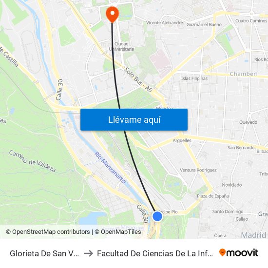 Glorieta De San Vicente to Facultad De Ciencias De La Información map