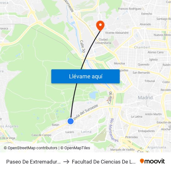 Paseo De Extremadura - El Greco to Facultad De Ciencias De La Información map
