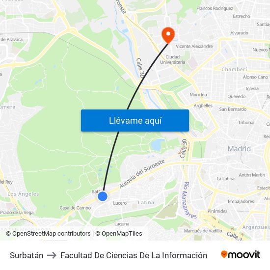 Surbatán to Facultad De Ciencias De La Información map