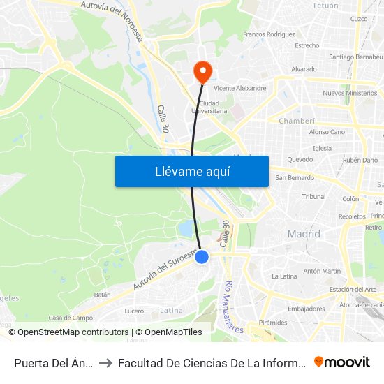 Puerta Del Ángel to Facultad De Ciencias De La Información map