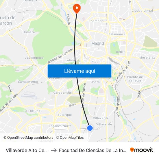 Villaverde Alto Cercanías to Facultad De Ciencias De La Información map