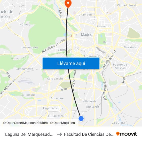 Laguna Del Marquesado - Real De Pinto to Facultad De Ciencias De La Información map