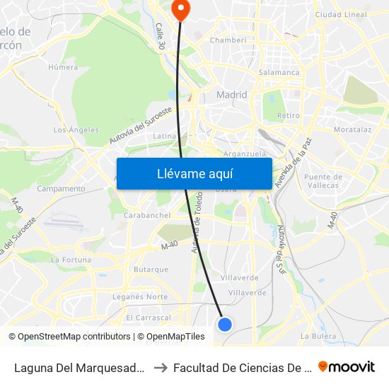 Laguna Del Marquesado - San Erasmo to Facultad De Ciencias De La Información map