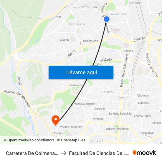 Carretera De Colmenar - Badalona to Facultad De Ciencias De La Información map