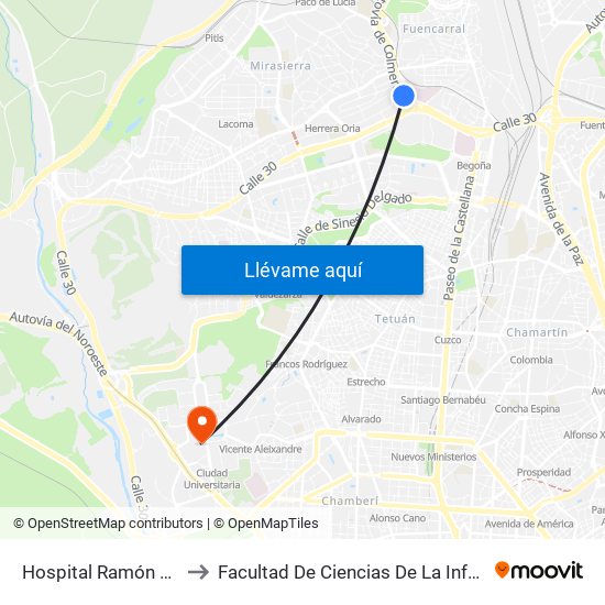 Hospital Ramón Y Cajal to Facultad De Ciencias De La Información map