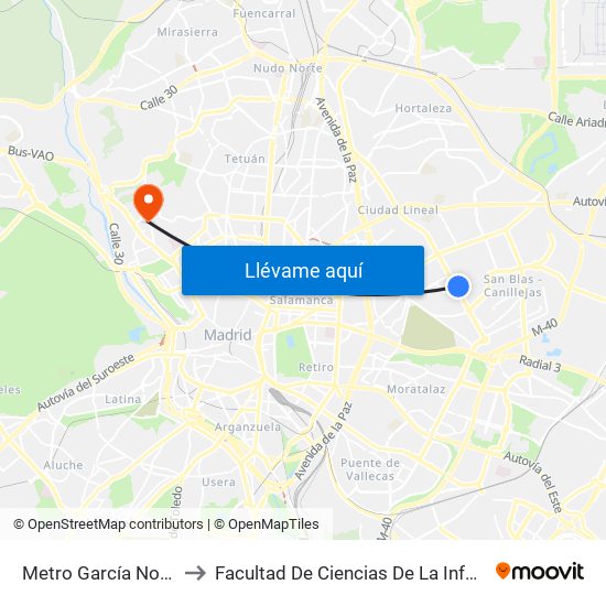 Metro García Noblejas to Facultad De Ciencias De La Información map