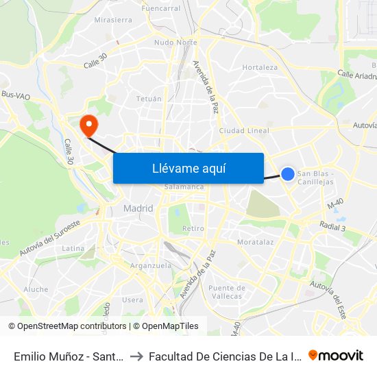 Emilio Muñoz - Santa Leonor to Facultad De Ciencias De La Información map