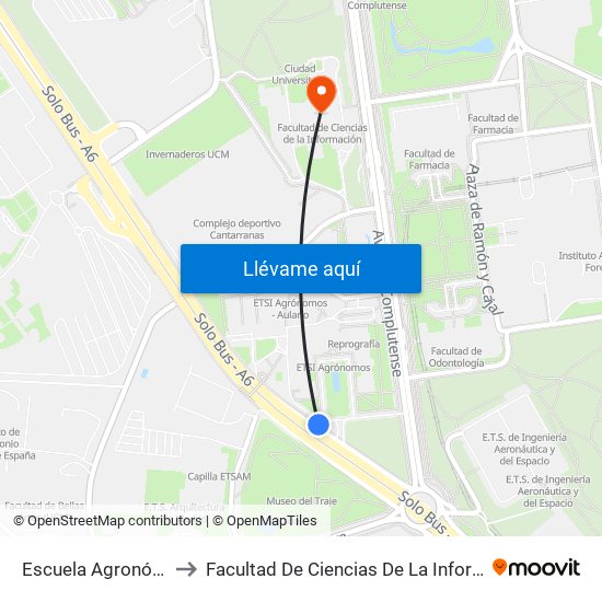 Escuela Agronómica to Facultad De Ciencias De La Información map