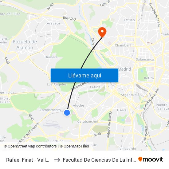 Rafael Finat - Valle Inclán to Facultad De Ciencias De La Información map