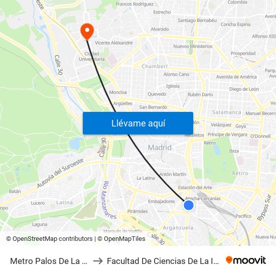 Metro Palos De La Frontera to Facultad De Ciencias De La Información map