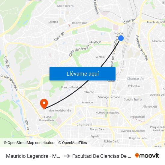 Mauricio Legendre - Manuel Caldeiro to Facultad De Ciencias De La Información map