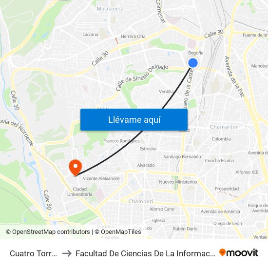 Cuatro Torres to Facultad De Ciencias De La Información map