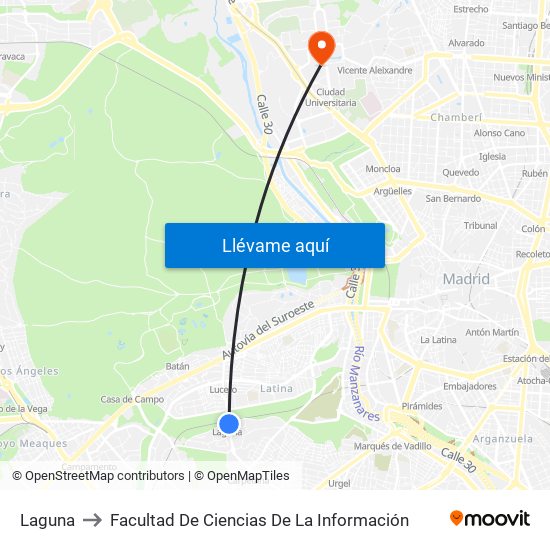 Laguna to Facultad De Ciencias De La Información map