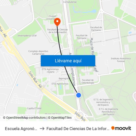 Escuela Agronómica to Facultad De Ciencias De La Información map
