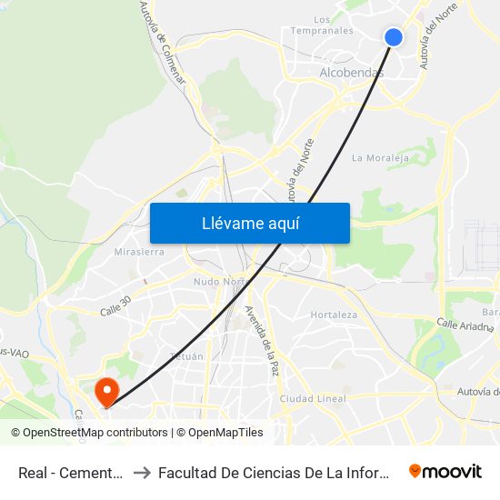 Real - Cementerio to Facultad De Ciencias De La Información map