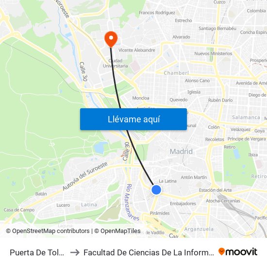 Puerta De Toledo to Facultad De Ciencias De La Información map