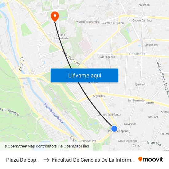 Plaza De España to Facultad De Ciencias De La Información map